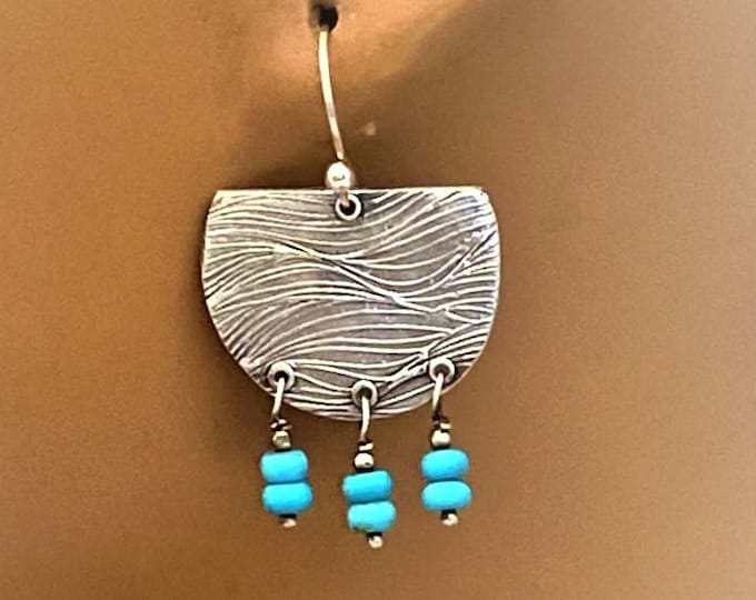 Handmade Turquoise Sterling Silver – Fun Boho Artisan Dangle Earrings. Women Statement Earrings