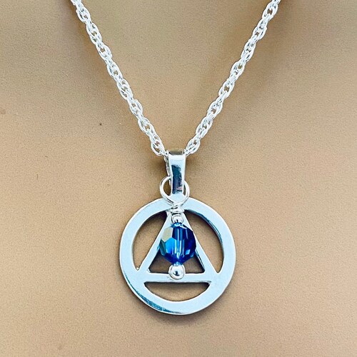 gift for her motivational jewelry recovery jewelry recovery necklace sterling silver AA symbol sobriety necklace sobriety gift