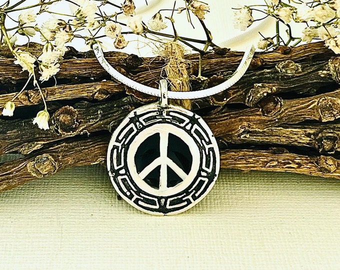 Silver Peace Sign Necklace - Embrace Serenity.  Artisan Made Bohemian Hippie Jewelry Gift.
