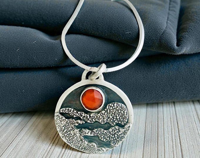 Handmade Carnelian Pendant Necklace.  Artisan Made Sterling Silver Gemstone Statement Jewelry for Women