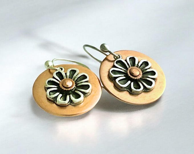 Handmade Mixed Metal Flower Earrings: Artisan Boho Jewelry
