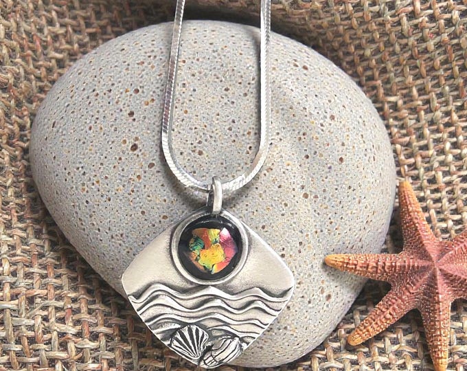 Beach Inspired Ocean Wave Pendant Necklace.   Fine Silver Artisan Gift for Beach Lovers