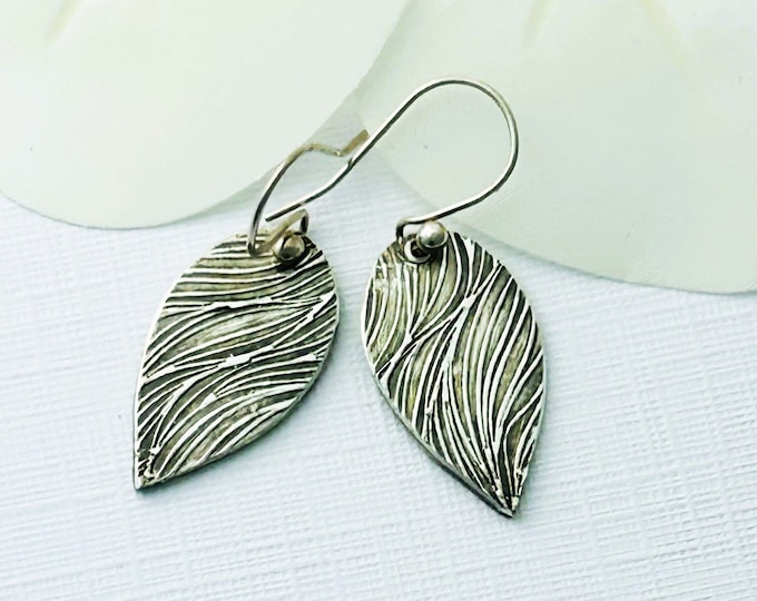 Handmade Sterling Silver Leaf Drop Earrings: Oxidized Artisan Jewelry