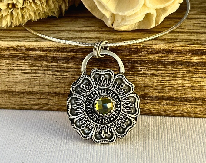 Sterling Silver Mandala Necklace: Flower Pendant, Meditation Jewelry