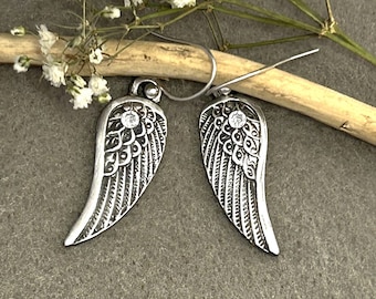 Handmade Sterling Silver Angel Wing Dangle Earrings - Unique Bereavement Gift
