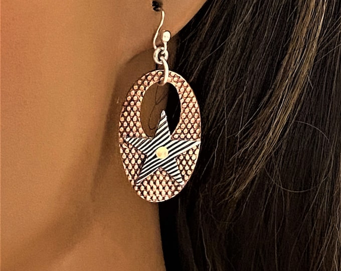 Handmade Mixed Metal Star Earrings: Sterling Silver & Copper Boho Jewelry