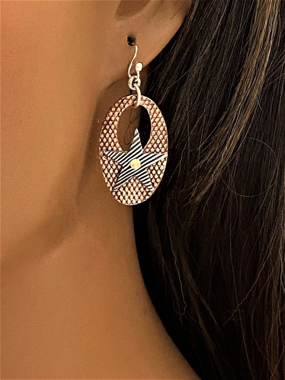Handmade Mixed Metal Star Earrings: Sterling Silver & Copper Boho Jewelry