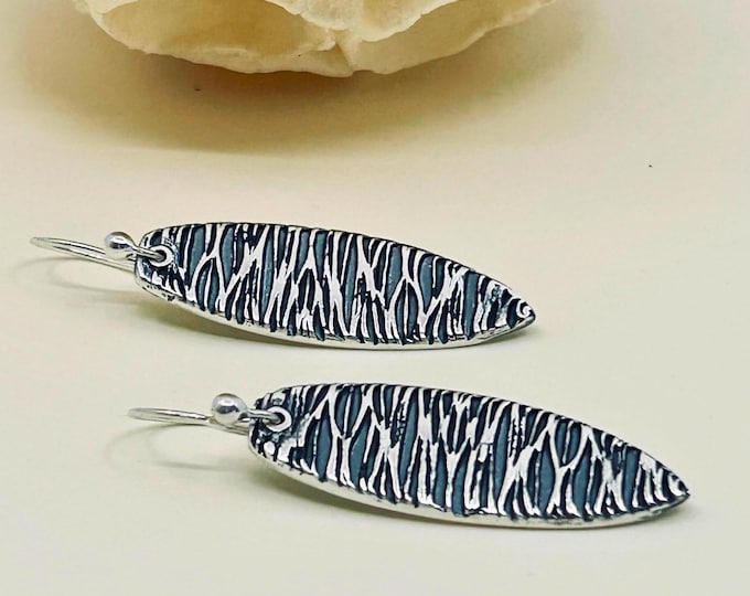 Oxidized Fine Silver Dangle Earrings: Textured Sterling Silver Wires