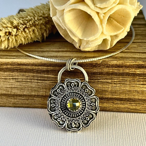 Sterling Silver Mandala Necklace: Flower Pendant, Meditation Jewelry