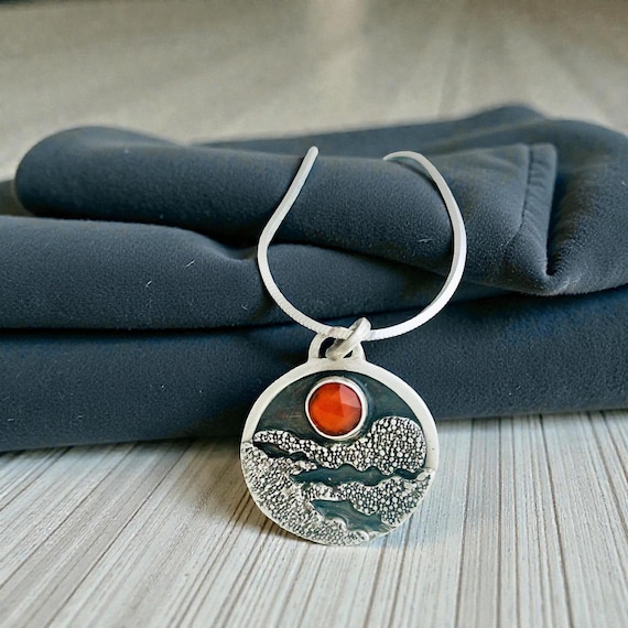 Handmade Carnelian Pendant Necklace.  Artisan Made Sterling Silver Gemstone Statement Jewelry for Women