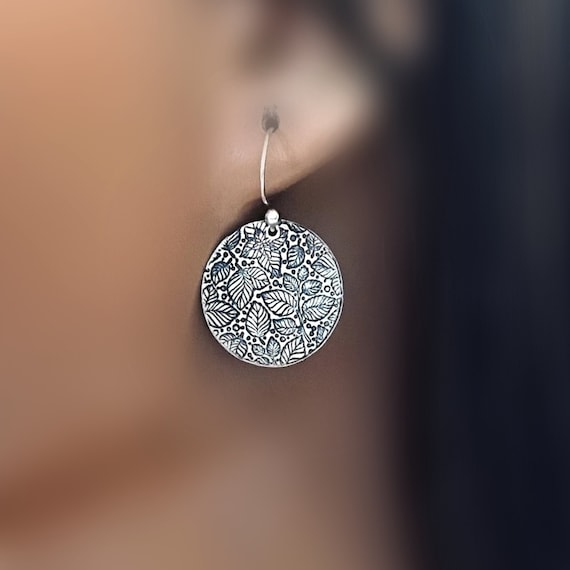 Handmade Sterling Silver Botanical Earrings: Metal Clay Jewelry