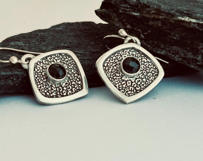 Handmade Fine Silver Dangle Earrings: Black Jet Crystal, Elegant Jewelry