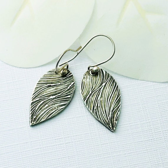 Handmade Sterling Silver Leaf Drop Earrings: Oxidized Artisan Jewelry