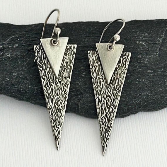 Handmade Fine Silver Textured Dangle Earrings: Artisan Bold Style