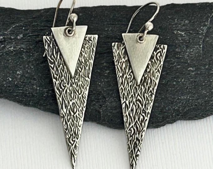 Handmade Fine Silver Textured Dangle Earrings: Artisan Bold Style