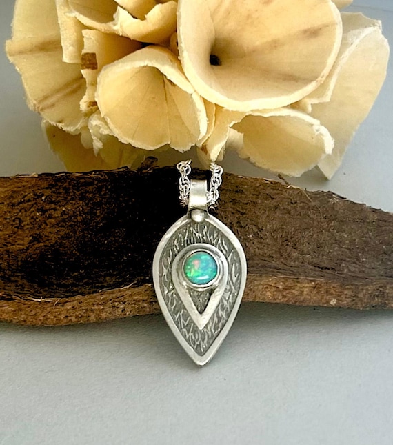 Artisan Made Ethiopian Opal  Sterling Silver Pendant – Handcrafted .999 Fine Silver Necklace, Minimalist Handmade Jewelry