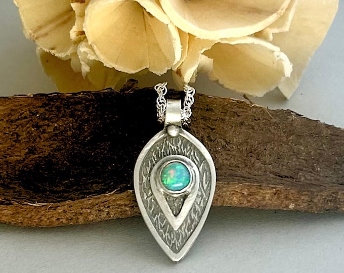 Artisan Made Ethiopian Opal  Sterling Silver Pendant – Handcrafted .999 Fine Silver Necklace, Minimalist Handmade Jewelry