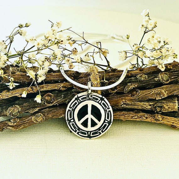 Silver Peace Sign Necklace - Embrace Serenity.  Artisan Made Bohemian Hippie Jewelry Gift.