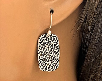 Handmade Sterling Silver Animal Print Earrings: Oxidized Metal Clay Jewelry