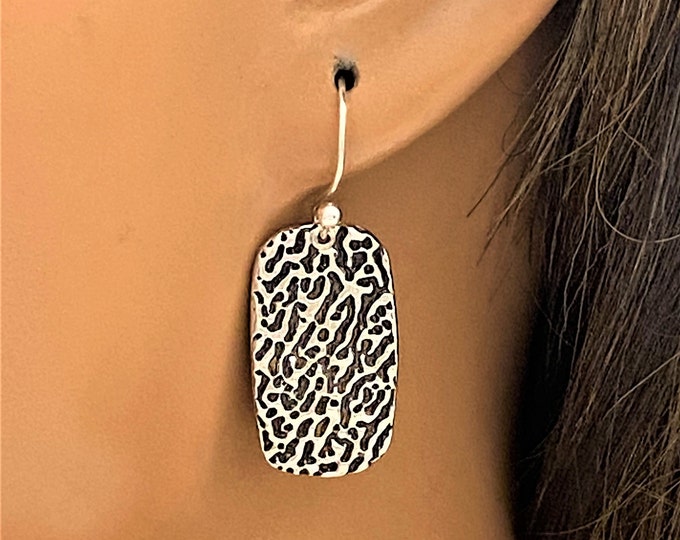 Handmade Sterling Silver Animal Print Earrings: Oxidized Metal Clay Jewelry