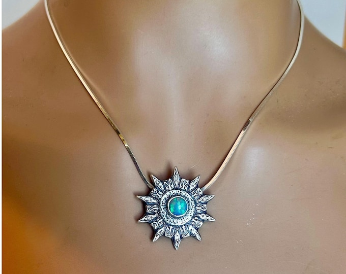 Handmade Sterling Silver Ethiopian Opal Necklace, Multicolor Flash Pendant