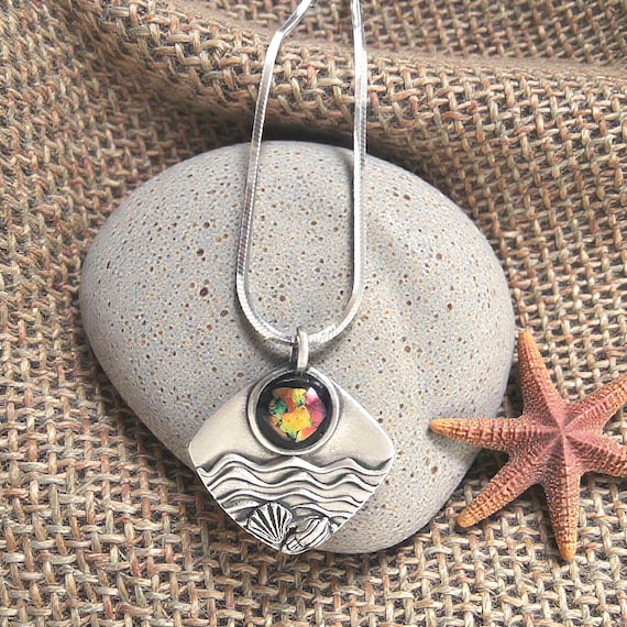 Beach Inspired Ocean Wave Pendant Necklace.   Fine Silver Artisan Gift for Beach Lovers