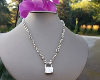 Helen Wang Jewelry Necklace - Sterling Silver Rolo Chain, Working Sterling Silver Padlock