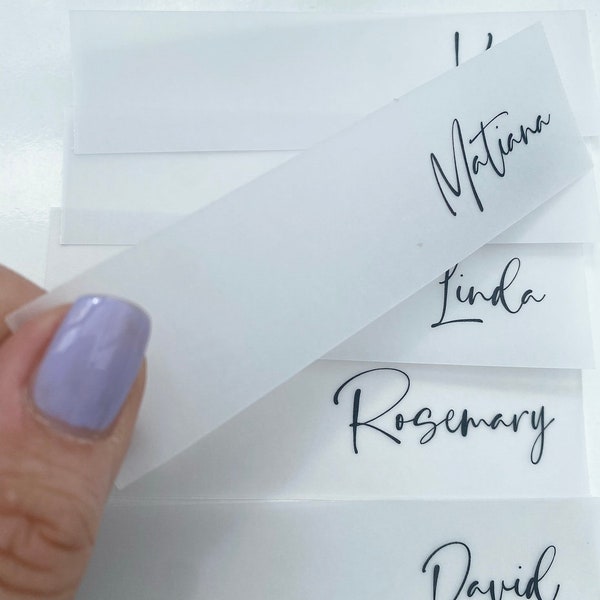 Vellum place cards with black ink