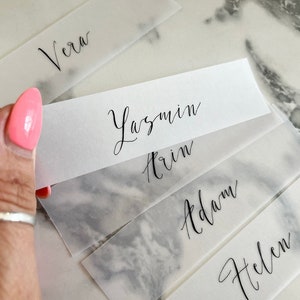 Vellum place cards with black ink