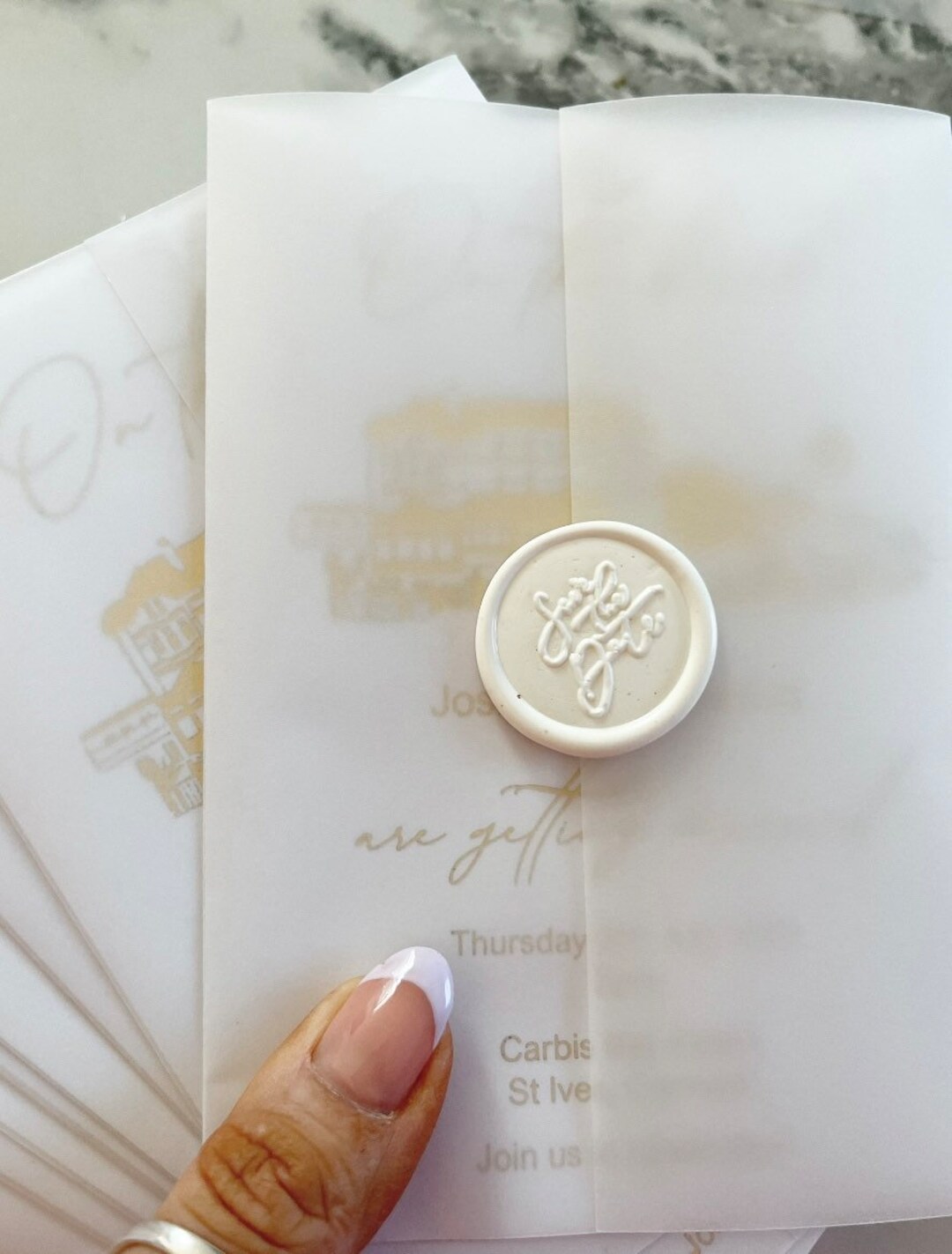 Vellum Sleeve Venue Sketch Save the Date Gold Foil Wax Seal Etsy