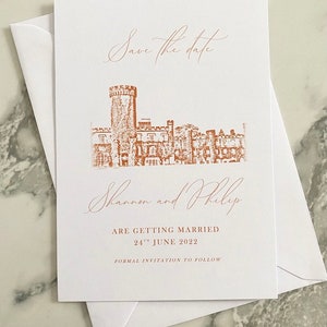 Save the date venue sketch brown ink