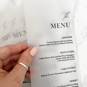 Carte des cocktails vélin Carte du mariage sur le plan de la table du jour