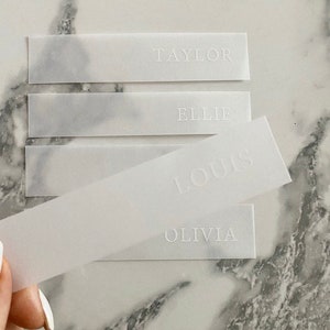 Vellum place cards with white ink