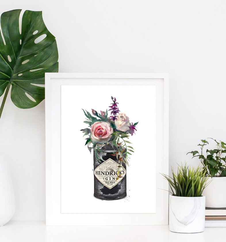 Gin bottle floral print Hendricks three sizes available Etsy