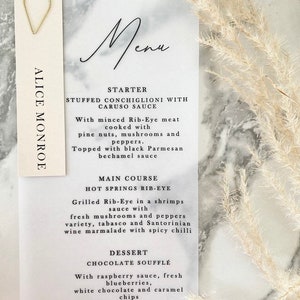 Vellum menu place cards wedding menu on the day table plan
