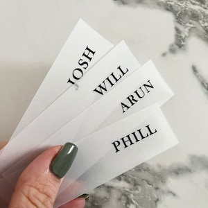 Vellum place cards with black ink