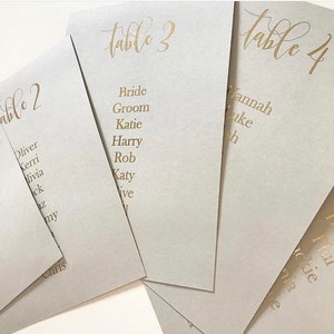Foiled Seating plan cards Grey with real foil gold silver rose gold