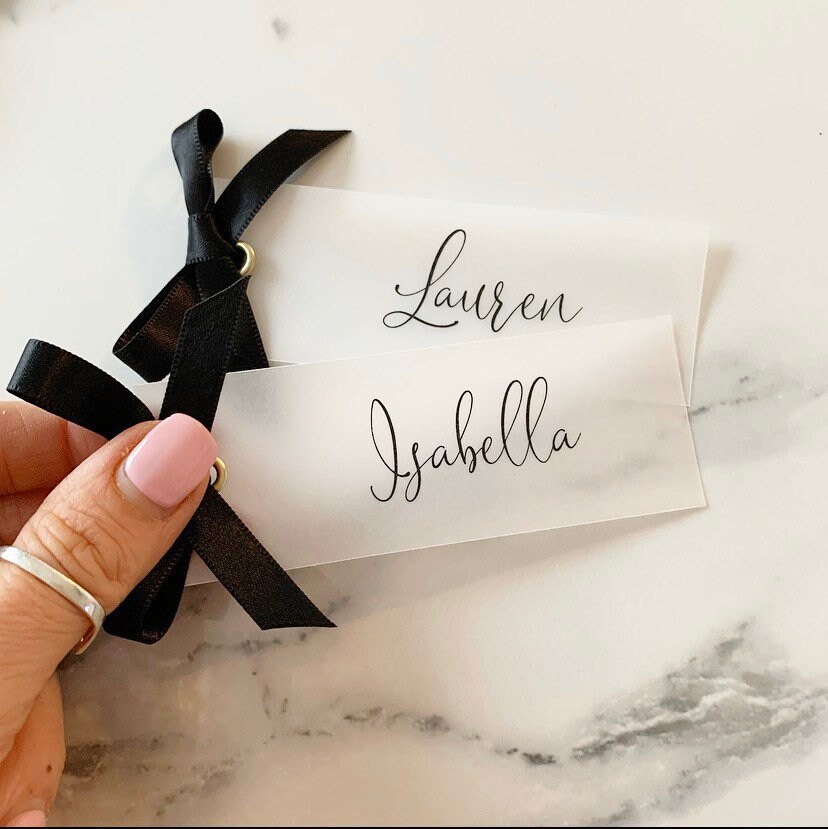 Vellum Place Card Tags Black Ink per Tag Etsy UK