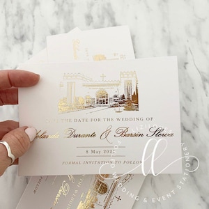 Foiled venue save the date  gold foil silver gold rose gold