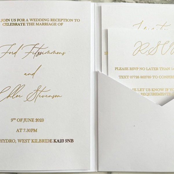 Foil pocket fold wedding invitation real foil gold silver rose gold