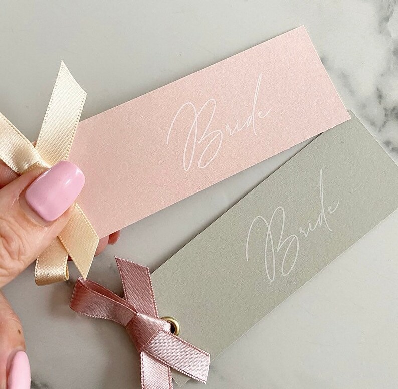 White ink pink or grey place card tags white simple per tag