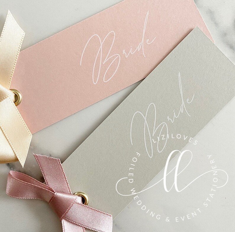 White ink pink or grey place card tags white simple per tag