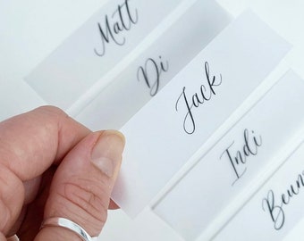 Vellum place cards with black ink