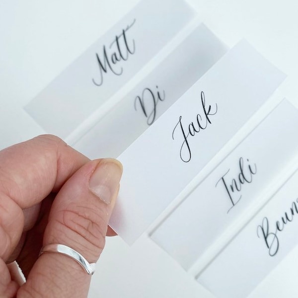 Vellum place cards with black ink