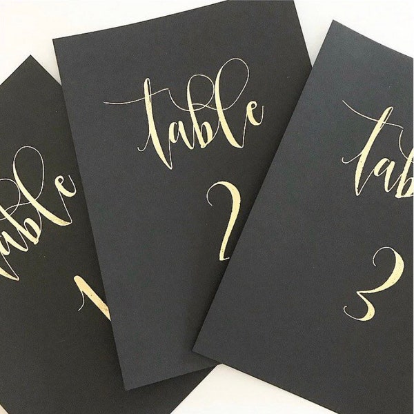 Black and gold table number cards gold foil