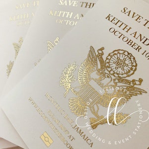 American Passport save the date calendar tag gold foil silver gold rose gold