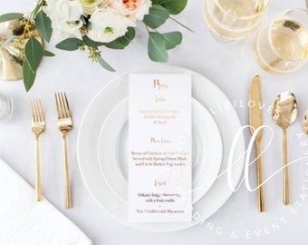 Foil menu spiro font wedding menu tableware