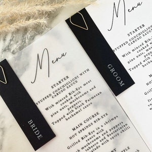 Vellum menu place cards wedding menu on the day table plan