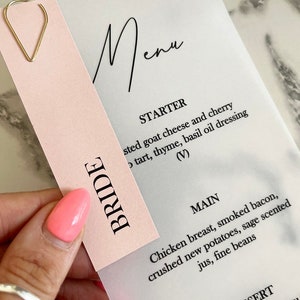 Vellum menu place cards wedding menu on the day table plan