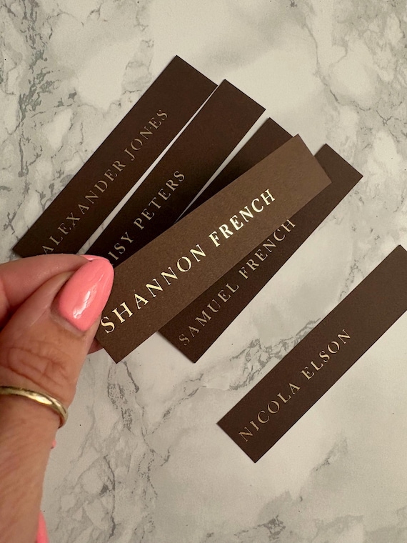 Brown foiled flat place cards gold silver rose gold
